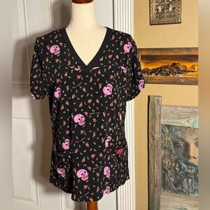 Koi Betsey Johnson Iris Scrub Top NWOT  Medium Skulls Spooky Season